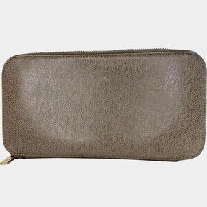 Authentic Valextra Long Taupe Pebbled Leather Wallet Zip-Around Multiple Pockets